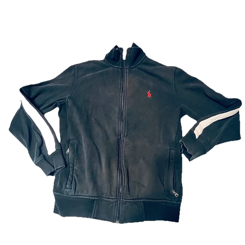 Polo Ralph Lauren Track Jacket‎ Mens Small Black Full Zip Red Pony Logo Cotton